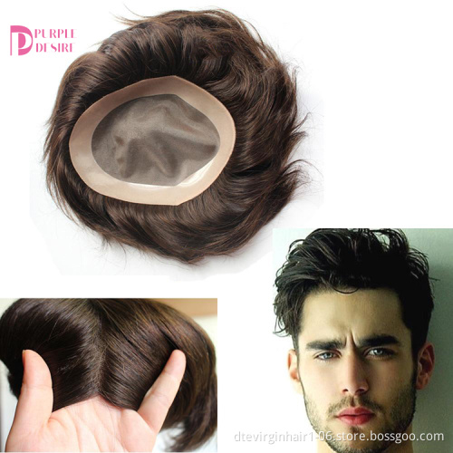 Stock Natural Black 100% Human Hair 130%-- 180% Density Virgin Human Hair Mens Toupee